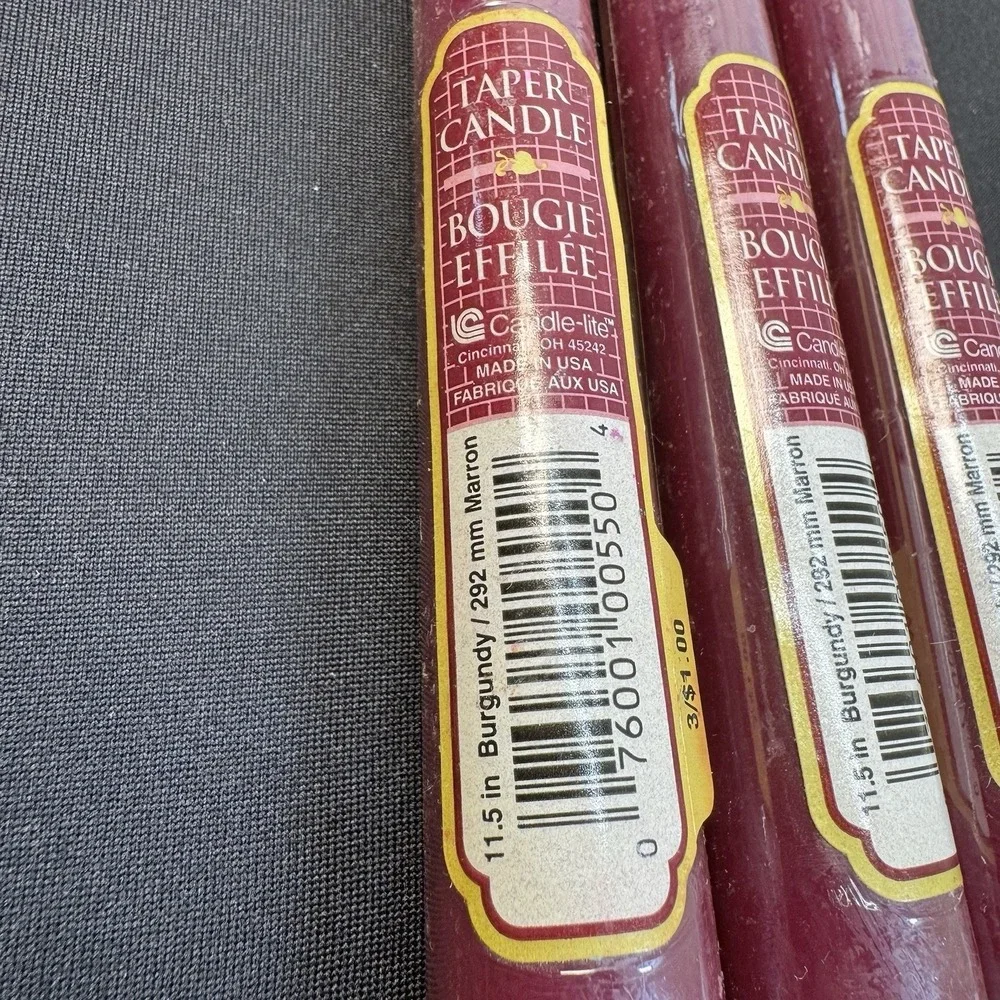 3 Vintage Candle Lite Bougie Effilee Taper Burgundy Red 12